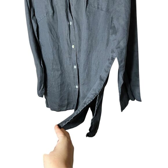 Deed Linen Button Down Long Sleeve Blouse Black Size XL - Picture 2 of 5